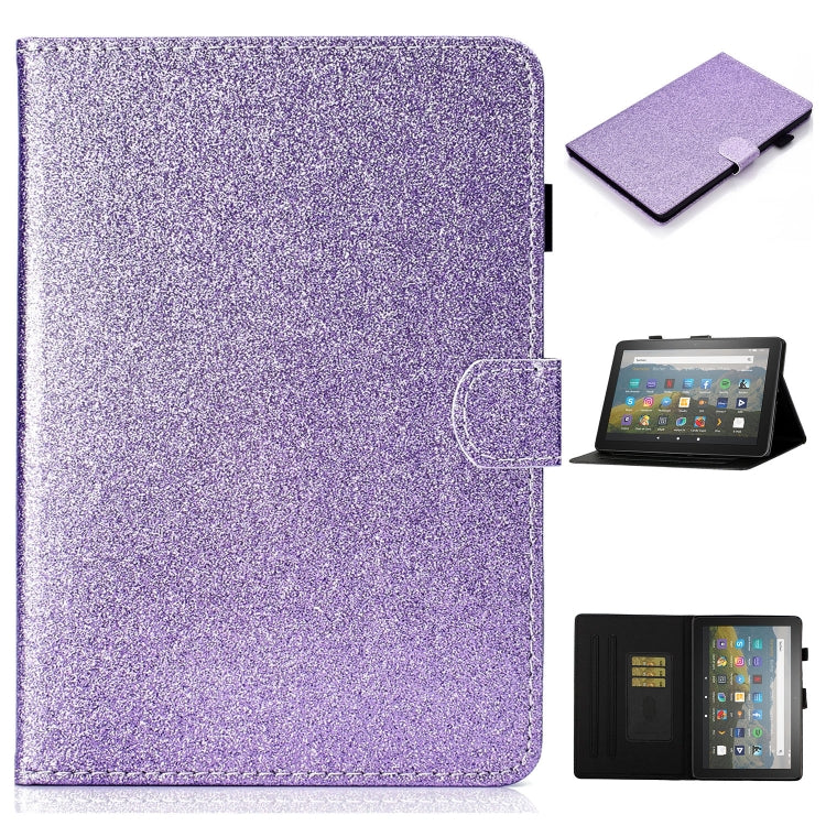 Purple glitter flip leather tablet case with card slots, holder, and sleep/wake cover.