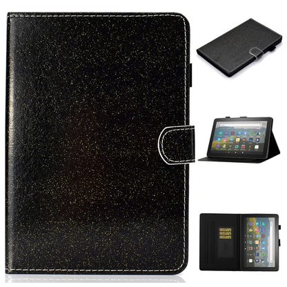 Black glitter flip leather tablet case with card slots, holder, and sleep/wake cover.