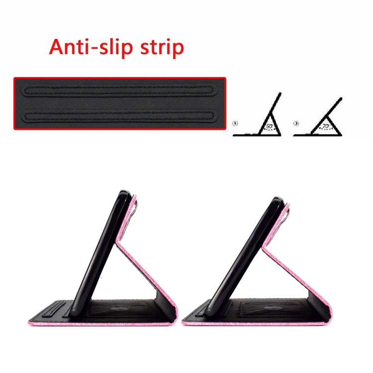 Black glitter tablet case with anti-slip strips for secure stand angles.