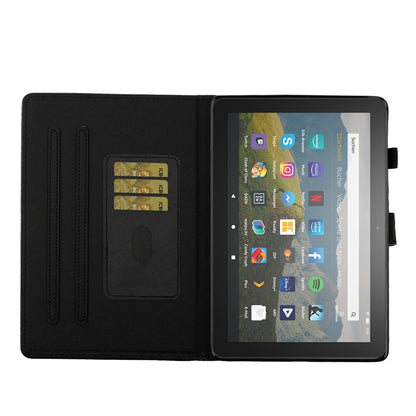Black leather flip case with card slots, open front view