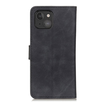 Black flip leather phone case with camera cutout and side opening for buttons