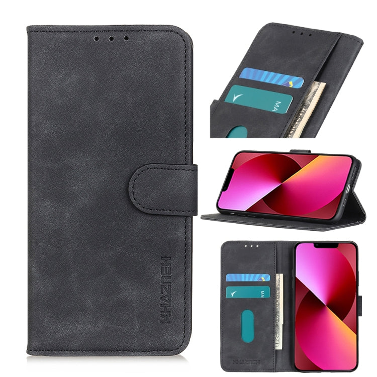 Black flip leather case with card slots and stand holder for phone, red screen view