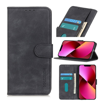 Black flip leather case with card slots and stand holder for phone, red screen view