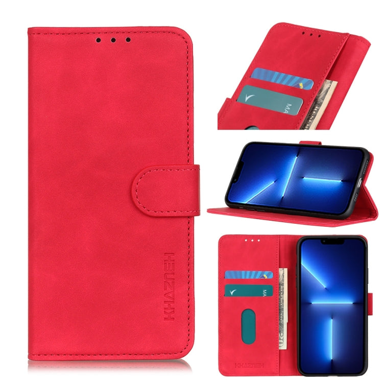 Red flip wallet phone case with card slots and phone shown in back view