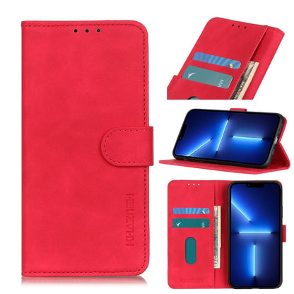 Red flip wallet phone case with card slots and phone shown in back view