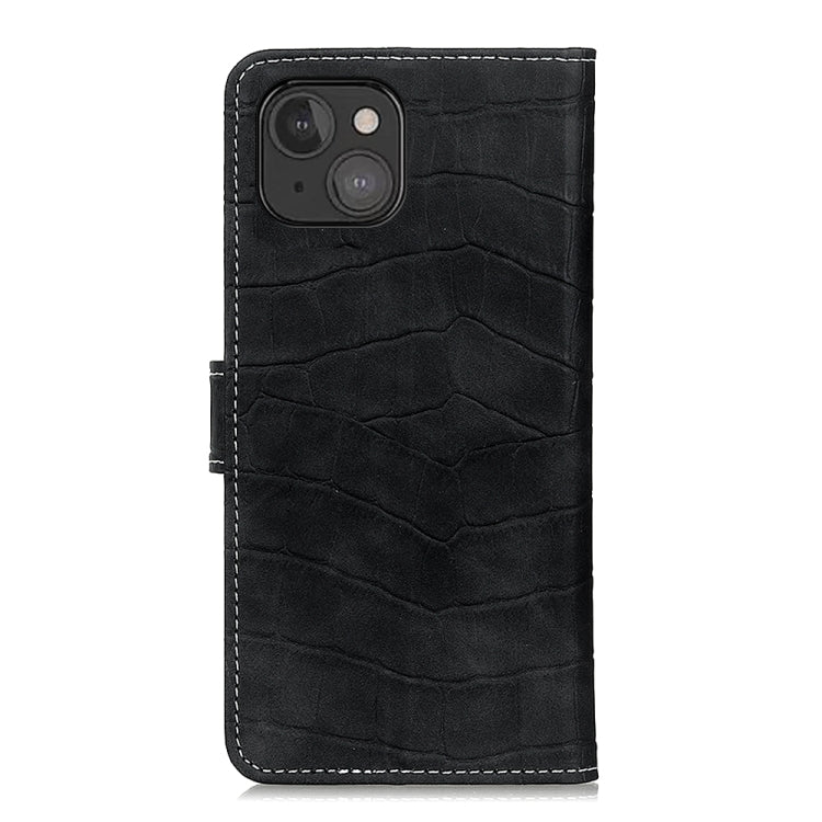 Black crocodile-texture leather flip phone wallet with camera cutouts