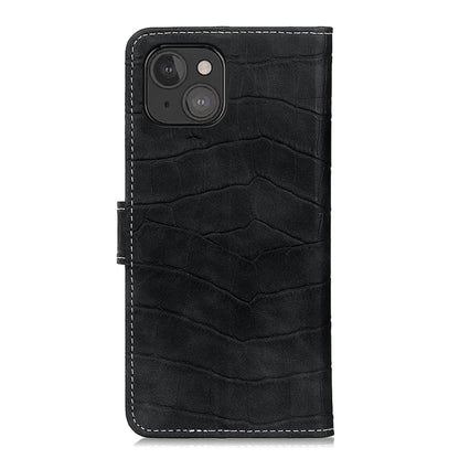 Black crocodile-texture leather flip phone wallet with camera cutouts