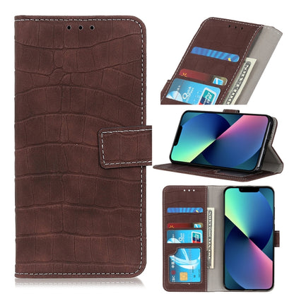 Brown crocodile-texture flip leather phone case with card slots and stand holder