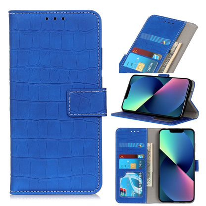 Blue crocodile-texture flip leather phone case with card slots and stand holder