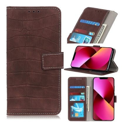 Brown crocodile-texture flip leather phone case with card slots and stand holder