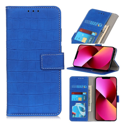 Blue crocodile-texture flip leather phone case with card slots and stand holder