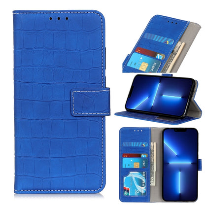 Blue crocodile-texture flip leather phone case with card slots and stand holder