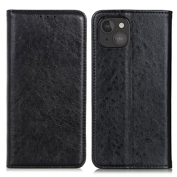 Black leather-style flip phone case with camera cutout on the back.