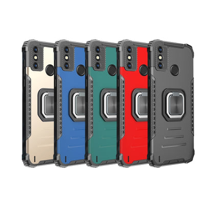Shockproof phone cases in multiple colors, each with textured grip and ring holder