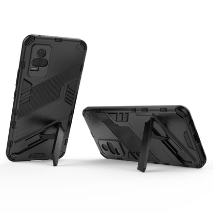 Black rugged phone case with fold-out kickstand for shock protection
