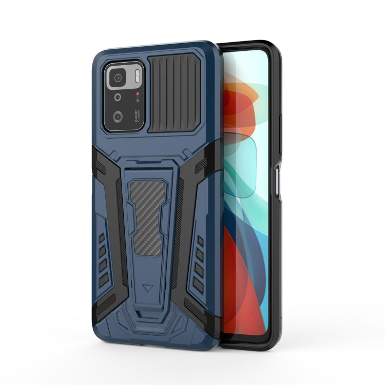 Blue rugged shockproof phone case with raised edges and textured back for grip
