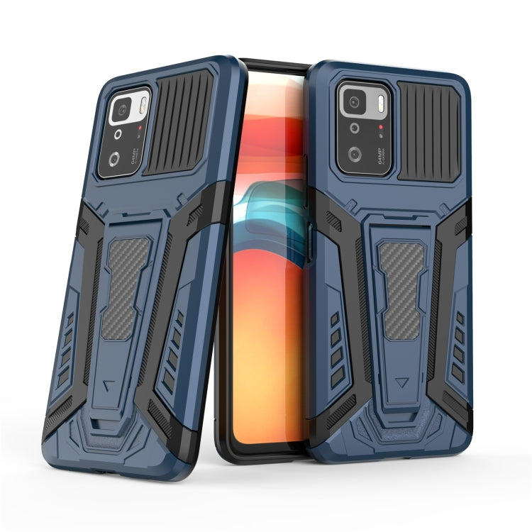 Blue rugged shockproof phone case, front and back view with side bumper protection