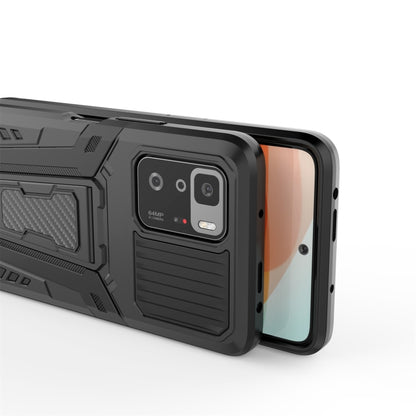 Gray and black rugged phone case close-up with camera guard and textured panels