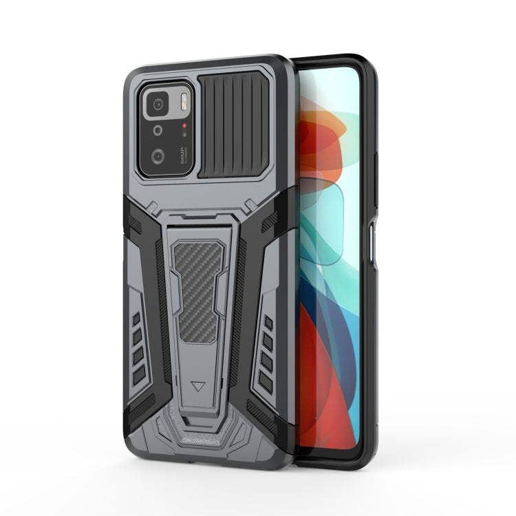 Gray and black rugged shockproof phone case with textured grip panels