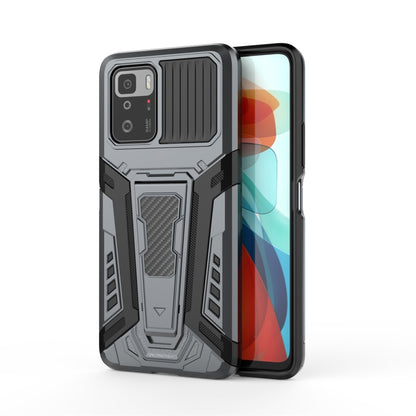 Gray and black rugged shockproof phone case with textured grip panels