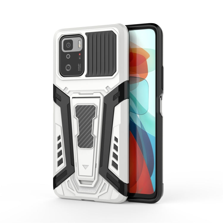 Rugged white and black phone case with textured armor design and camera cutouts