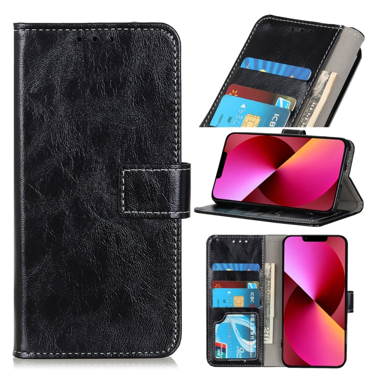 Black flip phone wallet case with card slots, photo frame, and kickstand.