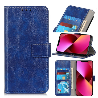 Blue flip phone wallet case with card slots; front flap and kickstand shown
