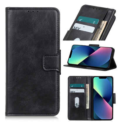 Black Crazy Horse leather flip phone case with card slots and wallet holder
