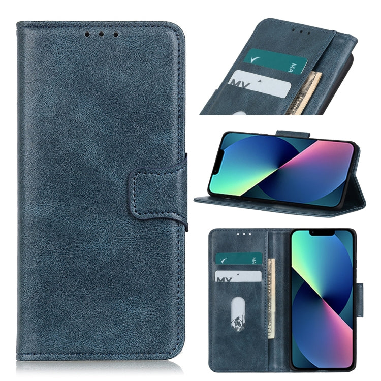 Blue Crazy Horse leather flip phone case with card slots and stand-ready flip cover