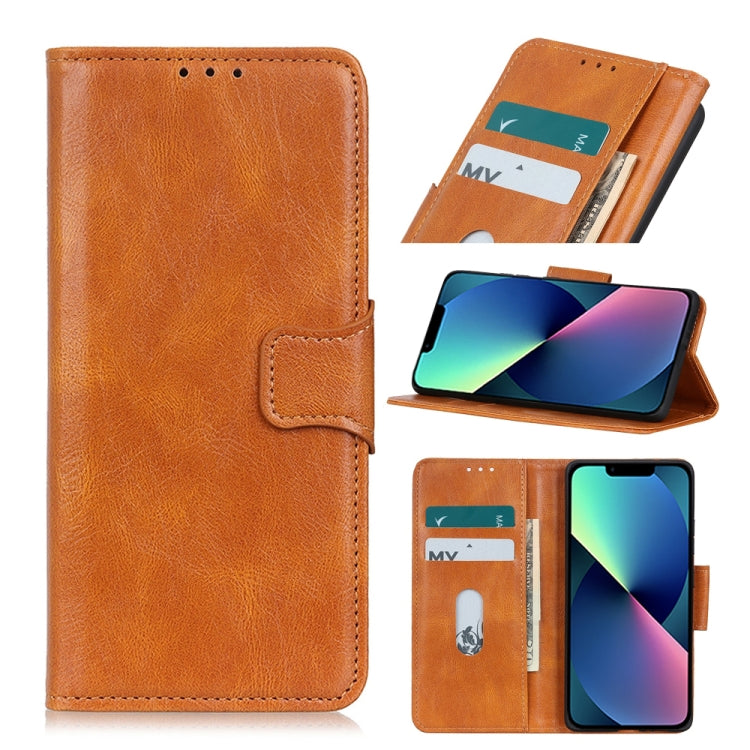 Orange Crazy Horse leather flip phone case with card slots and wallet flap holder