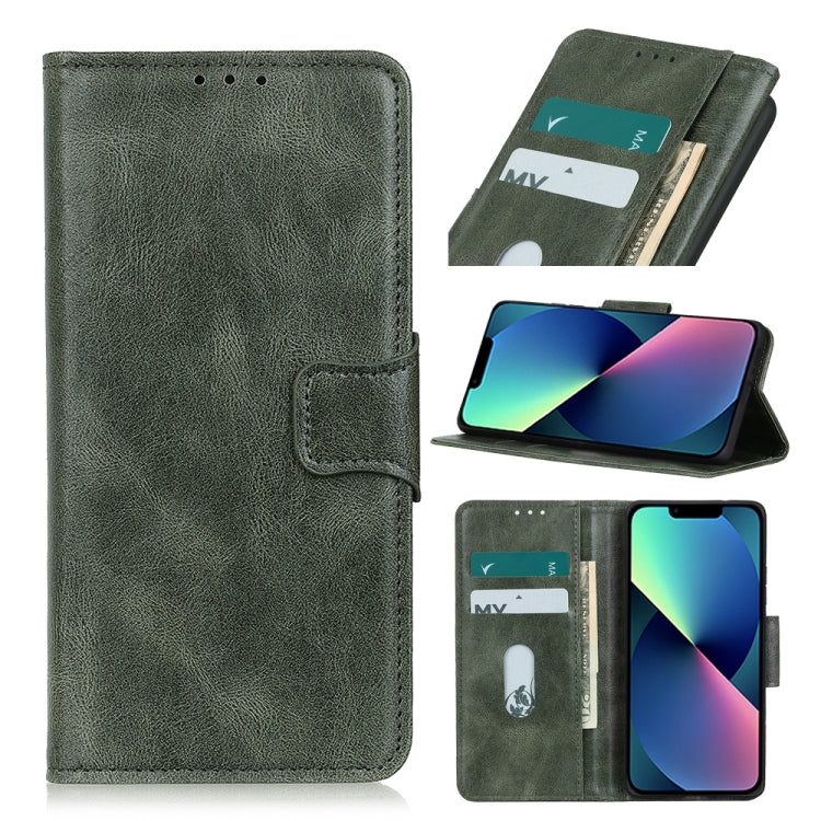 Green crazy horse leather flip phone case with card slots and built-in holder