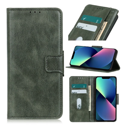 Green crazy horse leather flip phone case with card slots and built-in holder