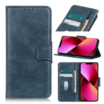 Blue Crazy Horse leather flip phone case with card slots and side pocket wallet flap