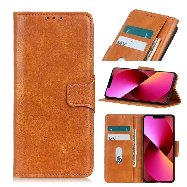 Orange Crazy Horse leather flip phone case with card slots and side wallet pocket