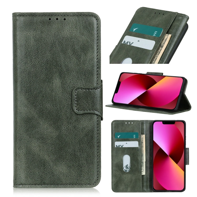 Green crazy horse leather flip phone case with card slots and front cover