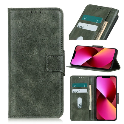 Green crazy horse leather flip phone case with card slots and front cover