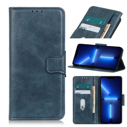 Blue Crazy Horse leather flip phone case with card slots and horizontal stand cover