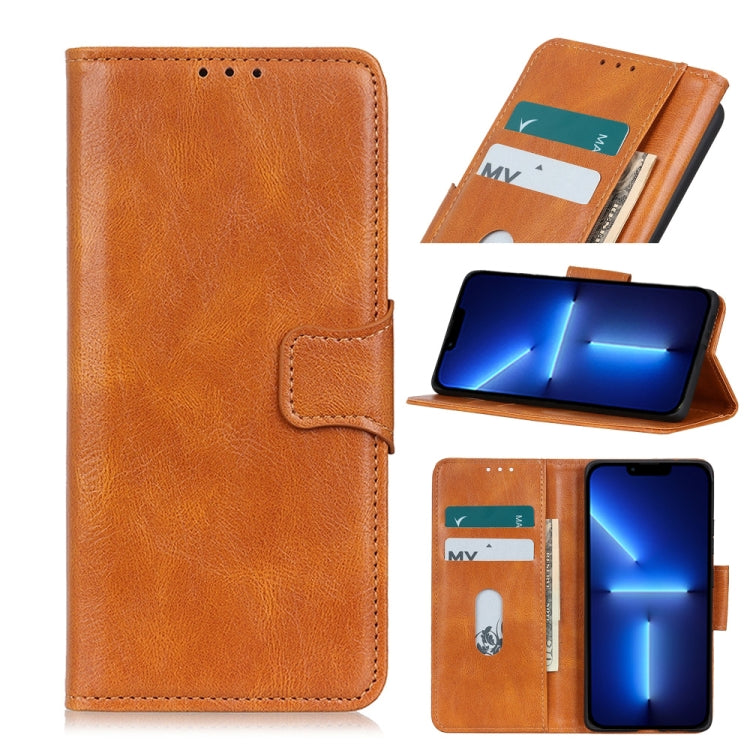 Orange Crazy Horse leather flip phone case with card slots and wallet flap holder