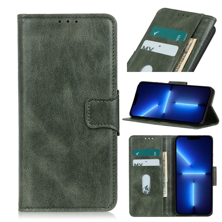 Green crazy horse leather flip phone case with card slots and phone pocket
