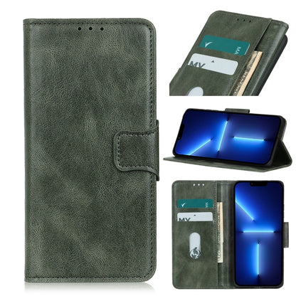 Green crazy horse leather flip phone case with card slots and phone pocket