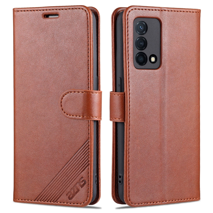 Brown sheepskin-texture flip leather phone case with holder strap and camera cutout