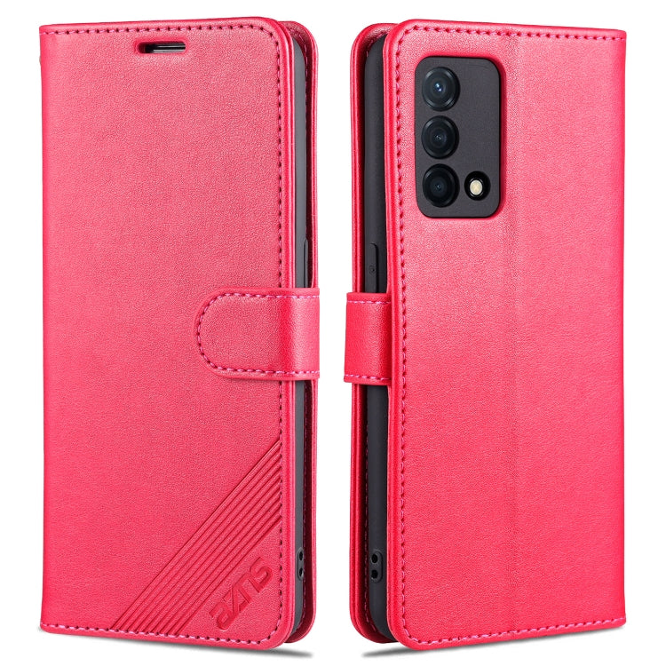 Red sheepskin-texture flip leather phone case with holder strap and camera cutout