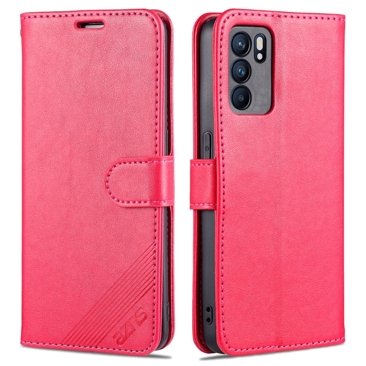 Red sheepskin-texture flip leather phone case with holder strap and visible camera area