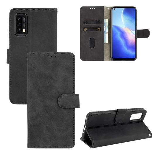 Black PU leather flip phone case with magnetic buckle, card slots, and wallet pocket