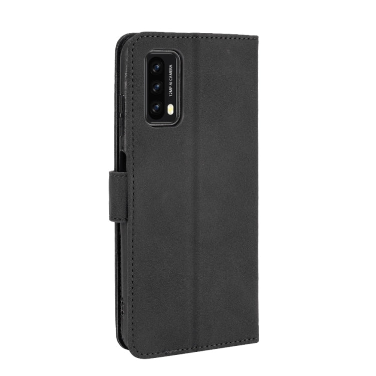 Black PU leather flip phone case with stitched edges and side card holder