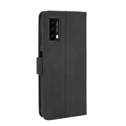 Black PU leather flip phone case with stitched edges and side card holder