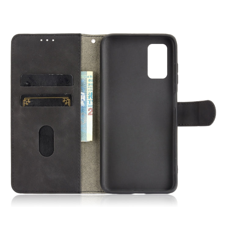 Black PU leather flip phone case open view with card slots and magnetic closure