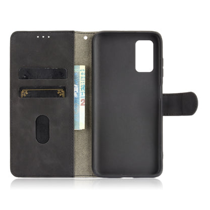 Black PU leather flip phone case open view with card slots and magnetic closure