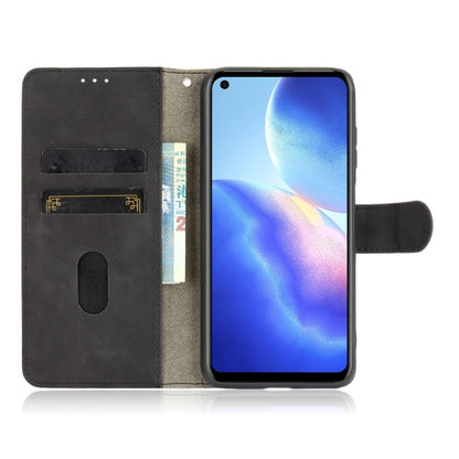 Black PU leather flip phone case with card slots and magnetic buckle, phone inside