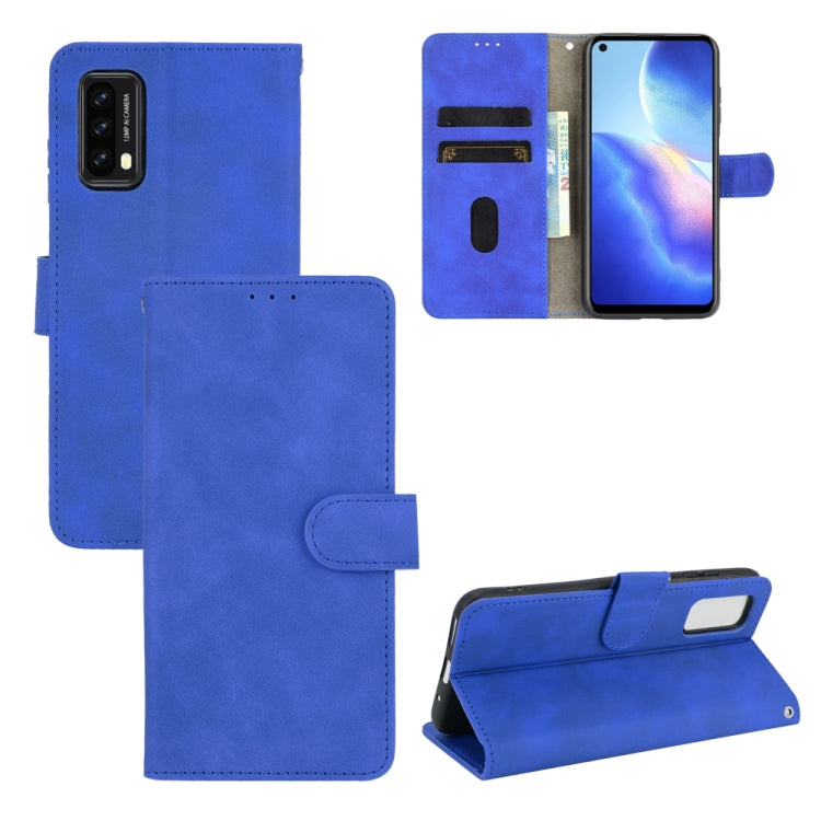 Blue PU leather flip phone case with magnetic buckle, card slots, and wallet pocket